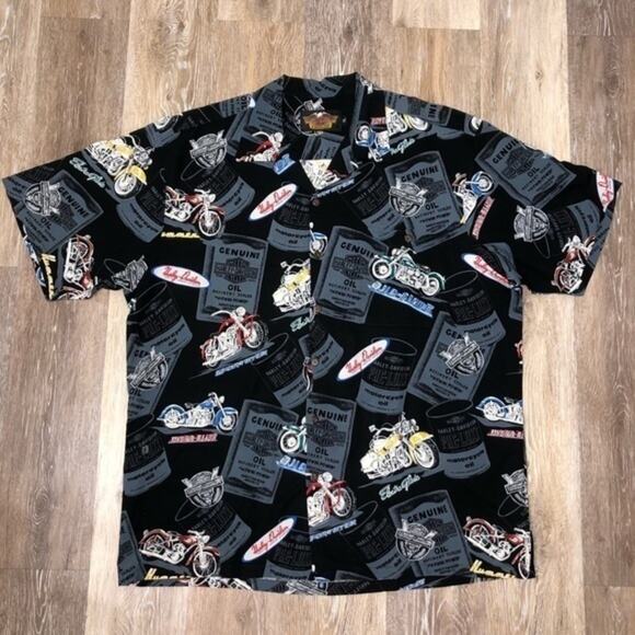 Harley-Davidson x Tori Richard Oil Can Camp Shirt Size XL Black Gray - Picture 1 of 7